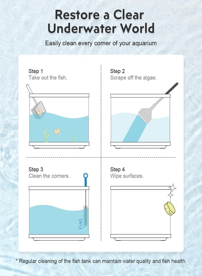 URUQ Fish Tank Cleaning Kit: Algae Scraper for Aquariums Glass Scrubber Cleaner Tools with Handle - 7 in 1 Betta Fish Tanks Cleaning Accessories Set Including Fishing Net Sponge Brush Pump Brush - Image 2